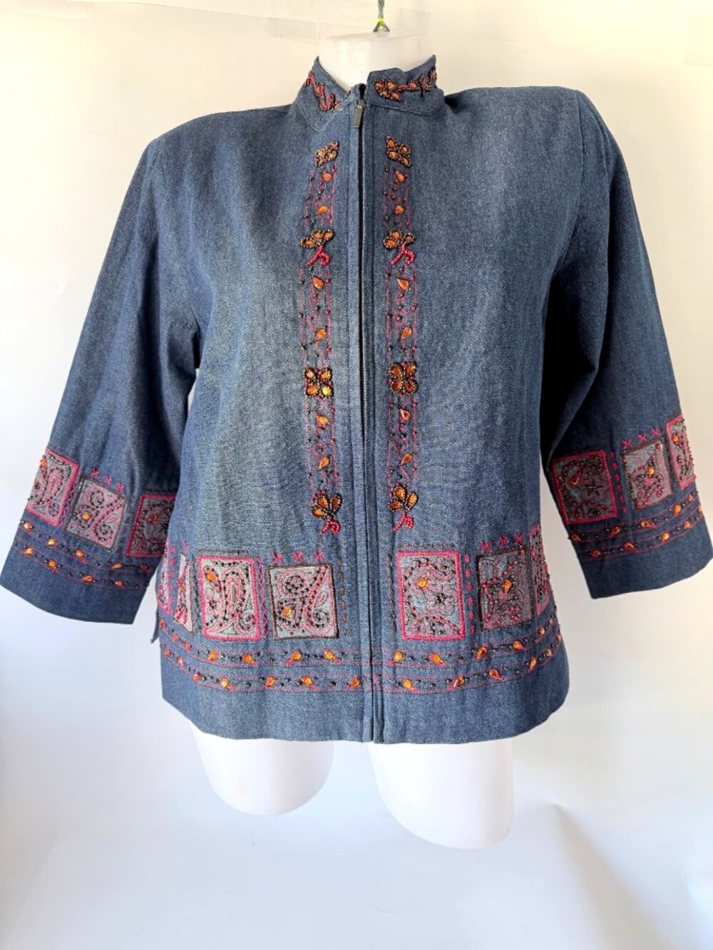 Drapers & Damons Cotton Denim Zippered Embroidered Blazer Womens Petite Medium - Picture 13 of 15